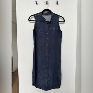 Club Monaco 100% Silk Blue Button-Down Midi Dress